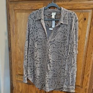 Lace Button-Up Blouse with matching tank